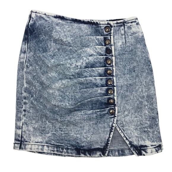 Retrofete Willa Skirt XS Button Front Seam Slit Pleated Denim Light Blue Acid - Picture 1 of 10